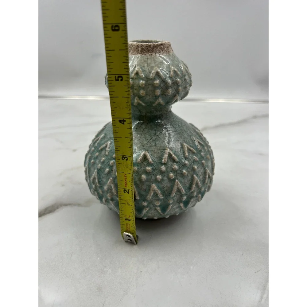 Celadon Green Crackle Glaze Double Gourd Ceramic Vase Studio Pottery 5.5